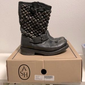 Ash black moto boots calf leather. True to size